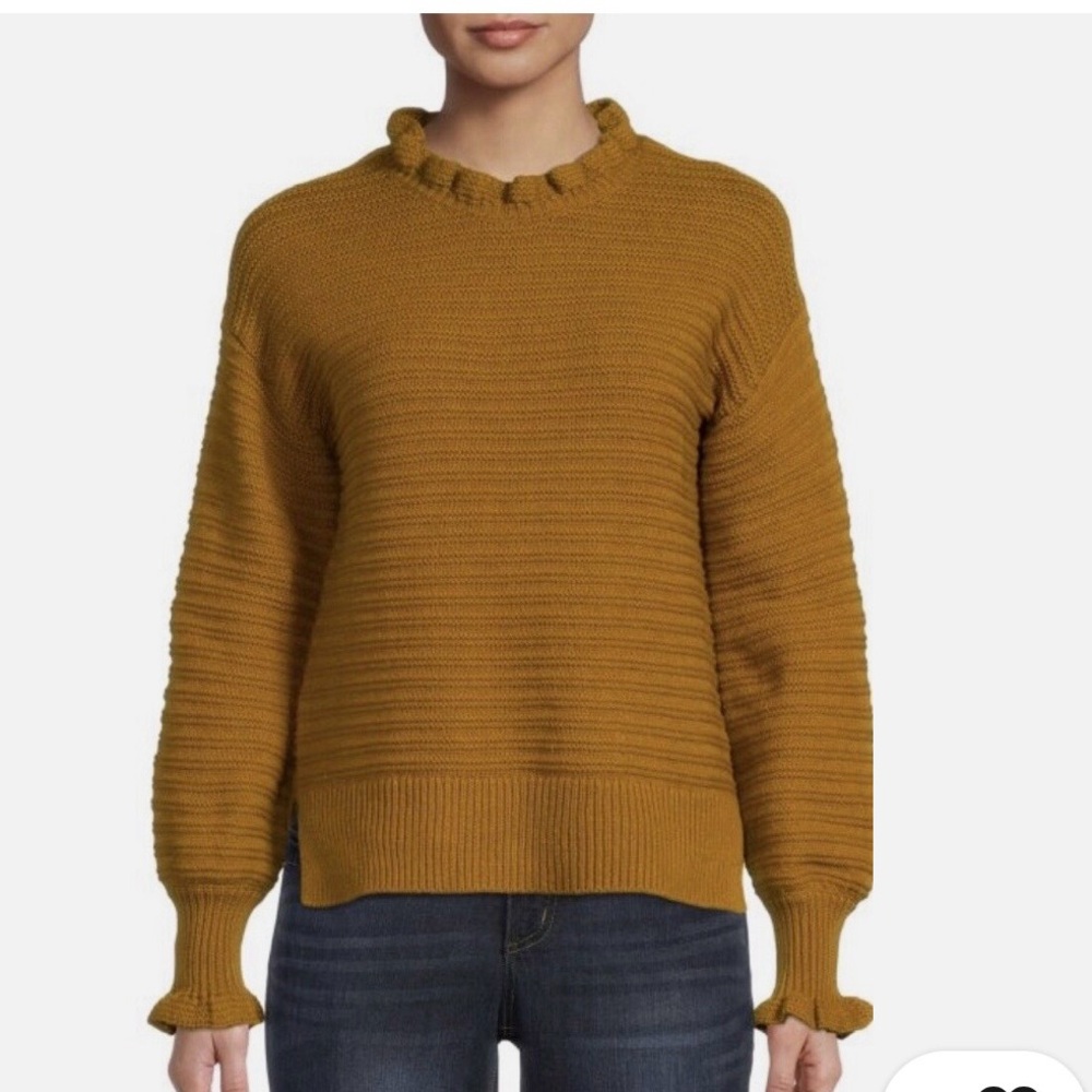 EUC MADEWELL Ruffle Merino Wool
Blend Sweater Antique Gold